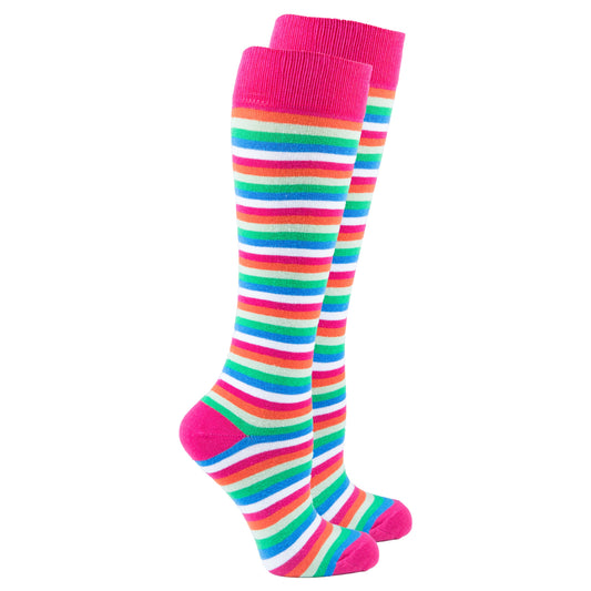 Pink Blush Striped Knee High Socks