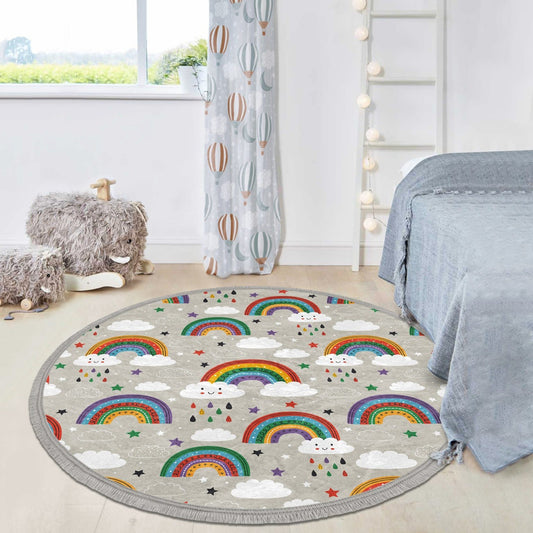 Decorative Circular Non-Slip Rainbow Round Rug - Gray