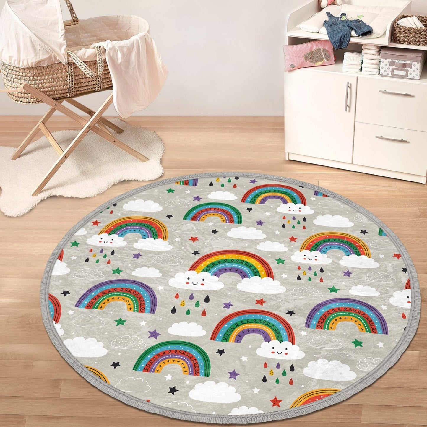 Decorative Circular Non-Slip Rainbow Round Rug - Gray