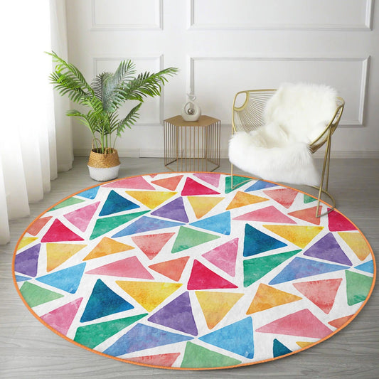 Decorative Circular Non-Slip Rainbow Triangle Round Rug