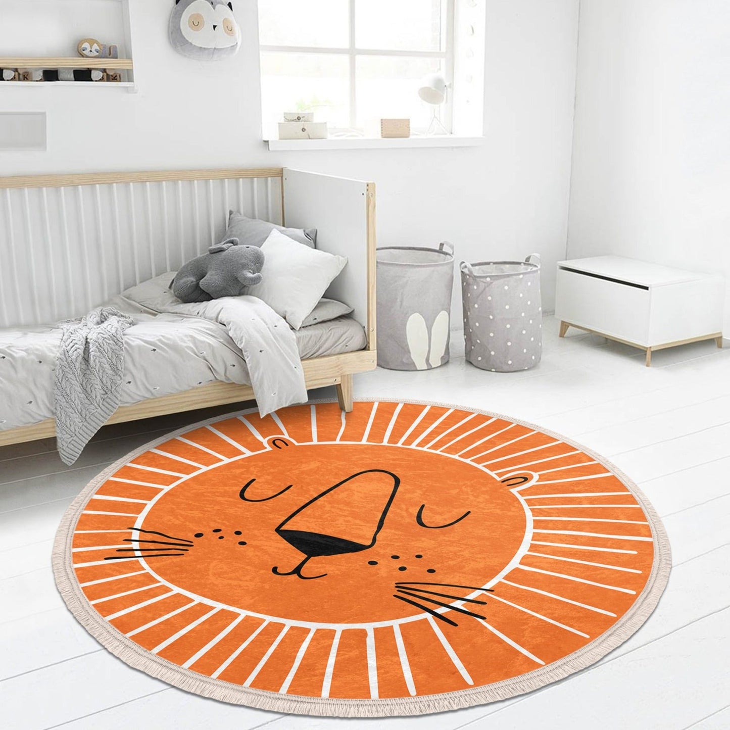 Decorative Circular Non-Slip Round Rug - Orange Lion