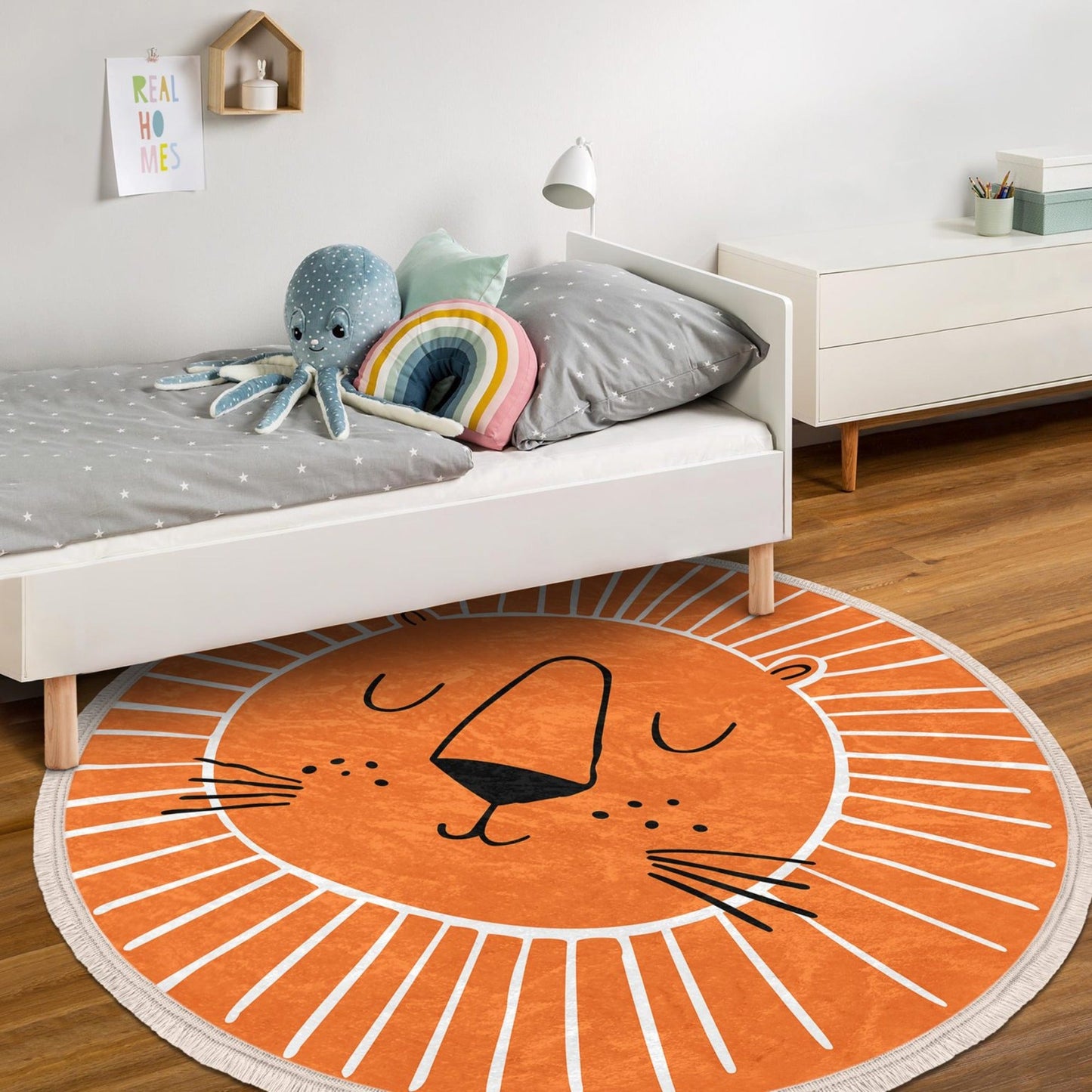 Decorative Circular Non-Slip Round Rug - Orange Lion