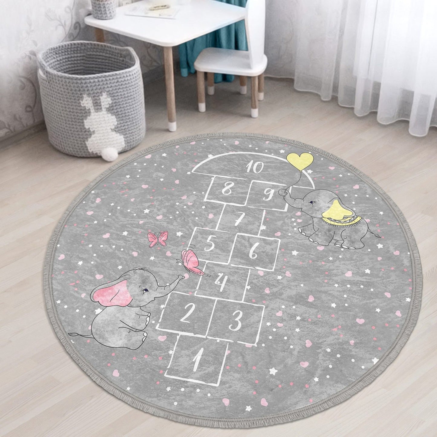 Decorative Circular Non-Slip Round Rug - Hopscotch