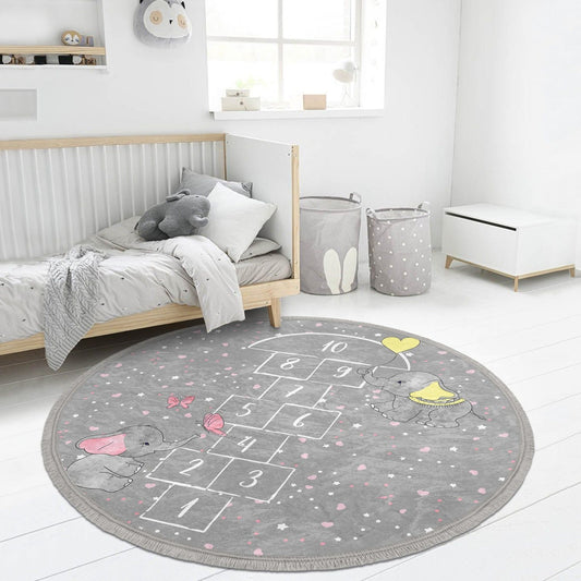 Decorative Circular Non-Slip Round Rug - Hopscotch