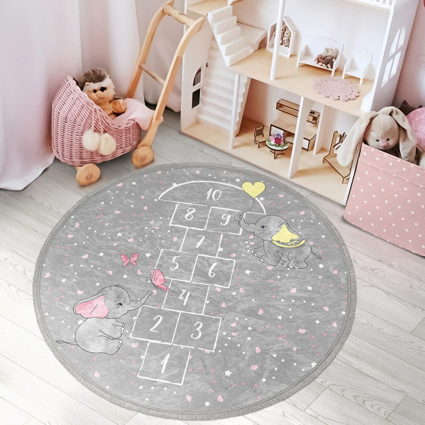 Decorative Circular Non-Slip Round Rug - Hopscotch