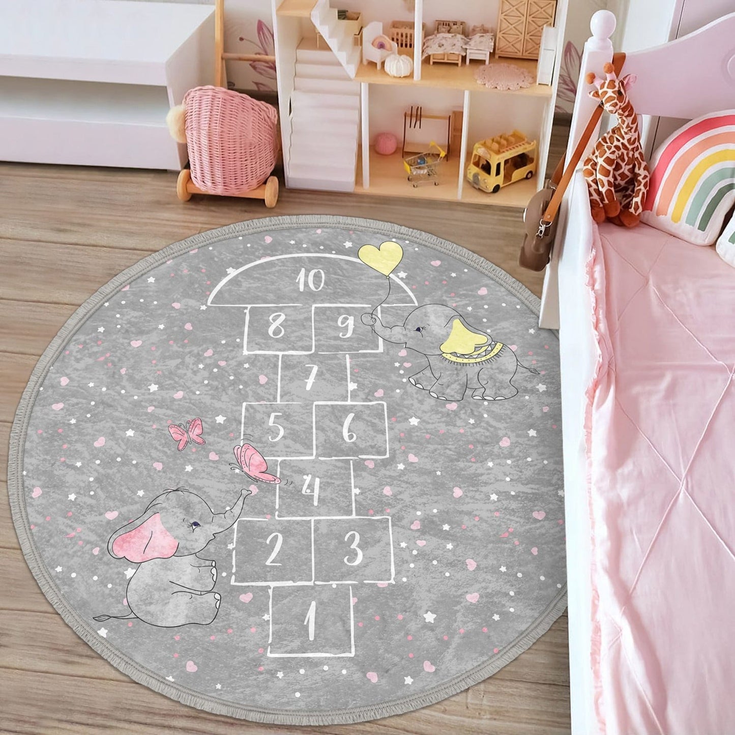 Decorative Circular Non-Slip Round Rug - Hopscotch