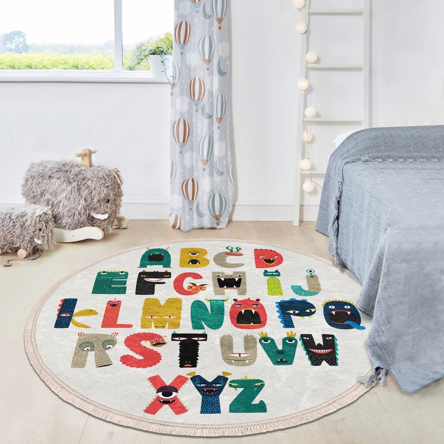 Decorative Circular Non-Slip Round Rug - Alphabet