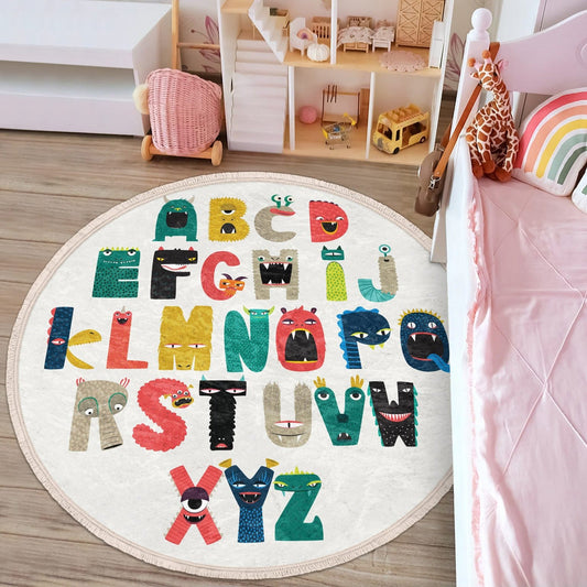 Decorative Circular Non-Slip Round Rug - Alphabet