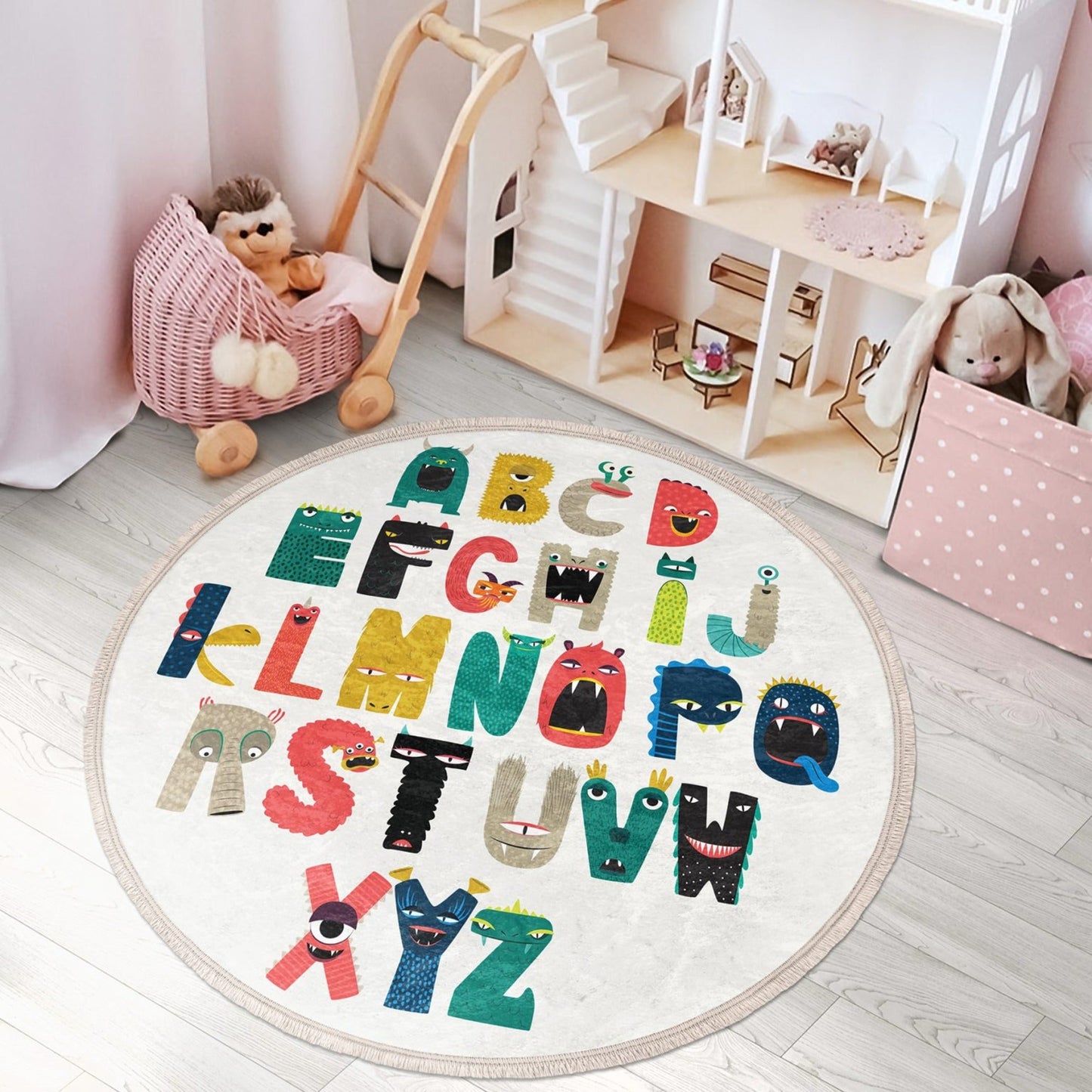 Decorative Circular Non-Slip Round Rug - Alphabet