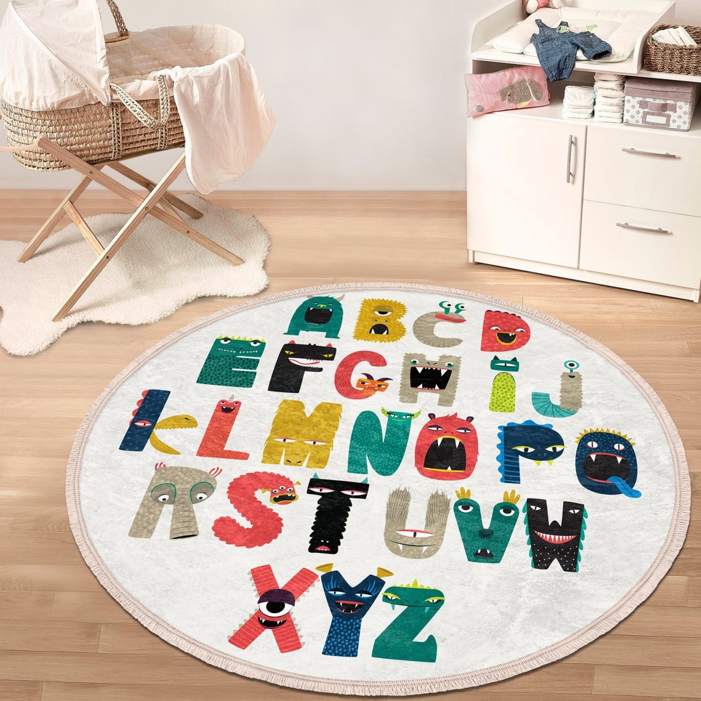 Decorative Circular Non-Slip Round Rug - Alphabet